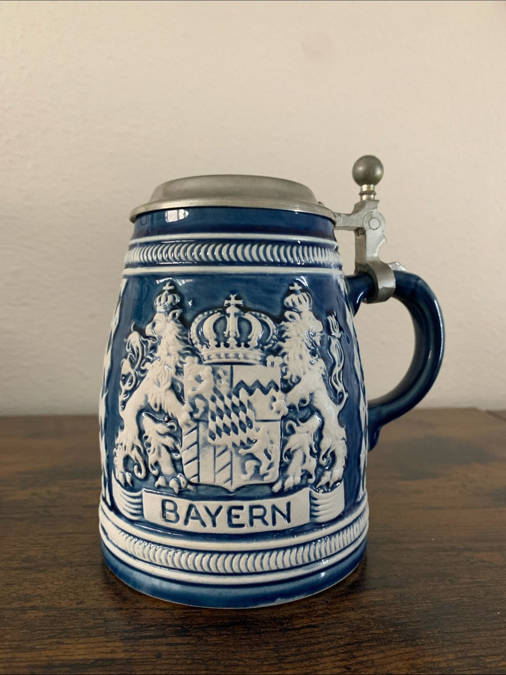 Vintage Made in German Marty & Remy Beer Stein - Blue Salt Glaze -Bayern -6”